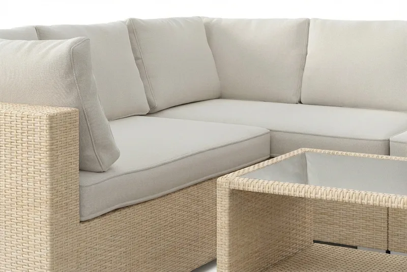 Bahamas L-formad utesoffa vänster, 6-sits med bord och hylla - Beige - Trädgård & spabad - Utemiljö - Altan & terrass - Altanmöbler