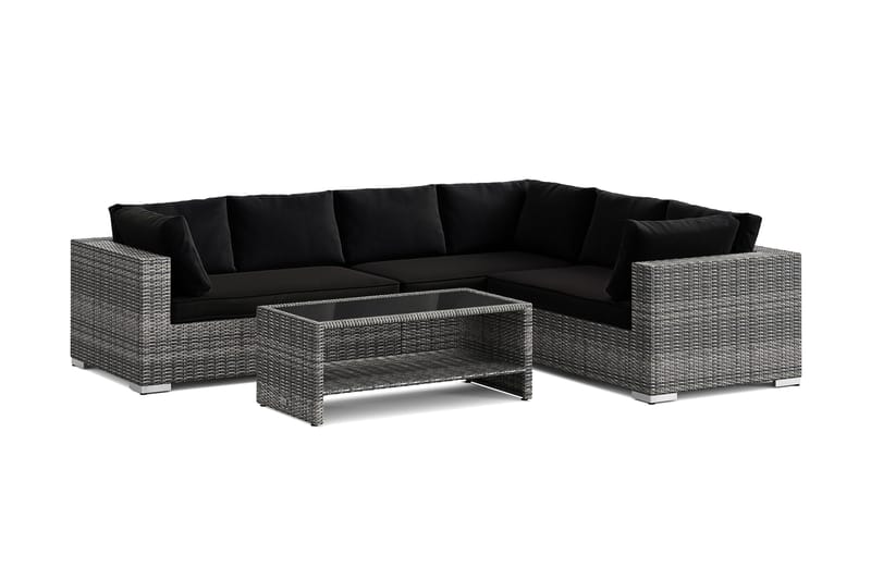 Bahamas L-formad utesoffa vänster, 6-sits med bord och hylla - Grå - Trädgård & spabad - Utemiljö - Altan & terrass - Altanmöbler
