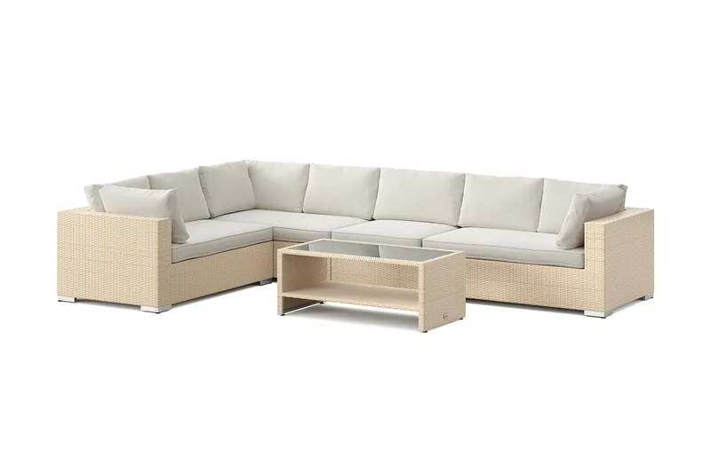Bahamas L-formad utesoffa vänster, 7-sits med bord och hylla - Beige - Trädgård & spabad - Utemiljö - Altan & terrass - Altanmöbler