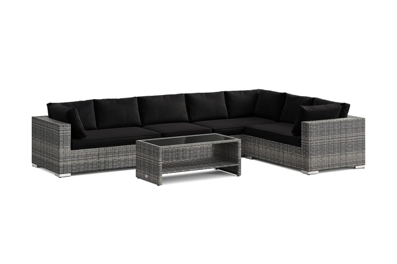 Bahamas L-formad utesoffa vänster, 7-sits med bord och hylla - Grå - Trädgård & spabad - Utemiljö - Altan & terrass - Altanmöbler