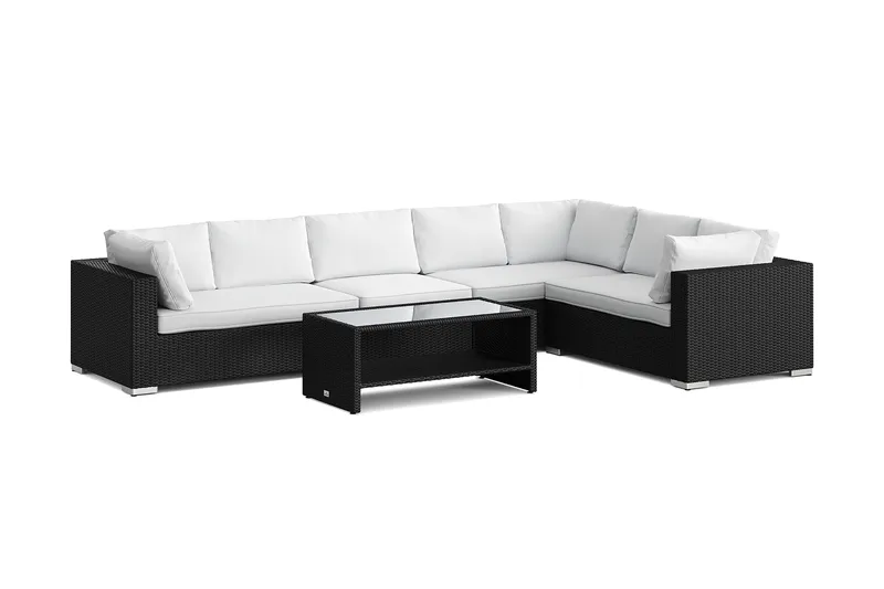Bahamas L-formad utesoffa vänster, 7-sits med bord och hylla - Svart - Trädgård & spabad - Utemiljö - Altan & terrass - Altanmöbler