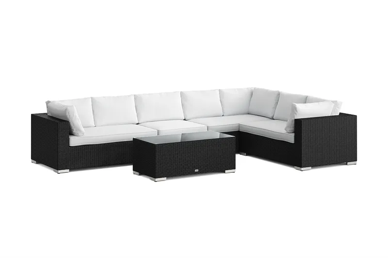 Bahamas L-formad utesoffa vänster, 7-sits med bord - Svart - Trädgård & spabad - Utemiljö - Altan & terrass - Altanmöbler