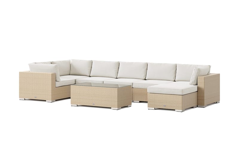 Bahamas U-formad utomhus loungegrupp 7-sits med vändbar divan och bord, Beige