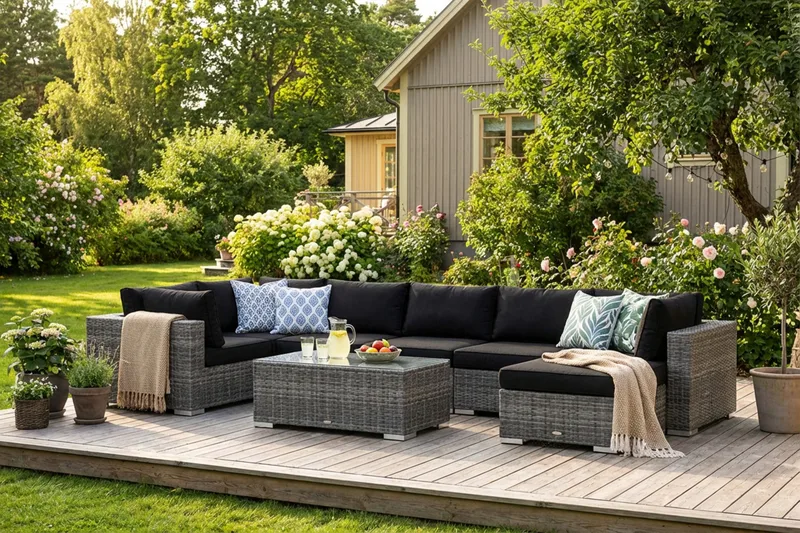 Bahamas U-formad utomhus loungegrupp 7-sits med vändbar divan och bord - Grå - Trädgård & spabad - Utemiljö - Altan & terrass - Altanmöbler