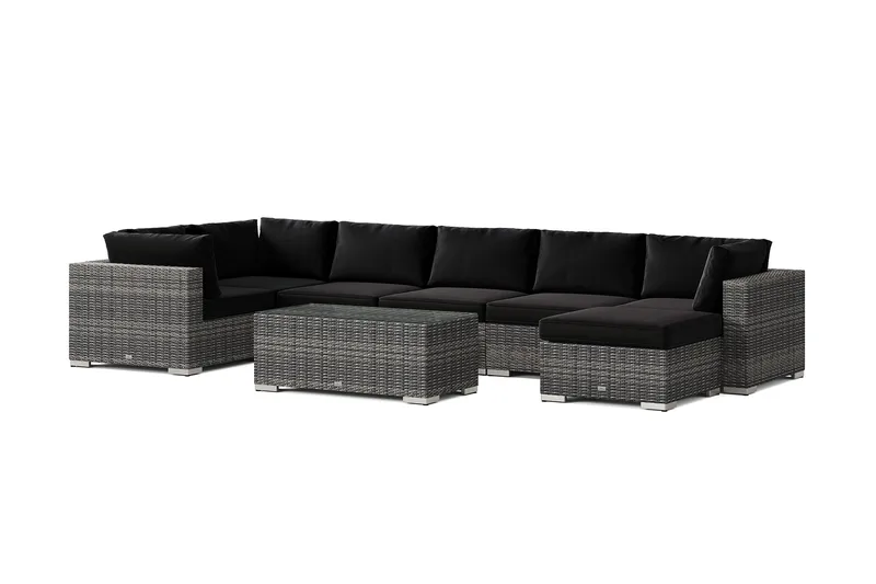 Bahamas U-formad utomhus loungegrupp 7-sits med vändbar divan och bord - Grå - Trädgård & spabad - Utemiljö - Altan & terrass - Altanmöbler