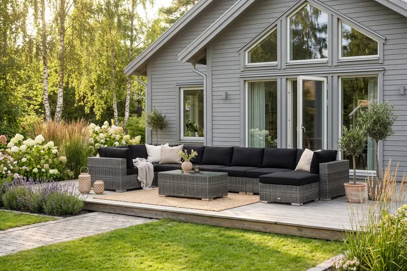 Bahamas U-formad utomhus loungegrupp 8-sits med vändbar divan och bord - Grå - Trädgård & spabad - Utemiljö - Altan & terrass - Altanmöbler