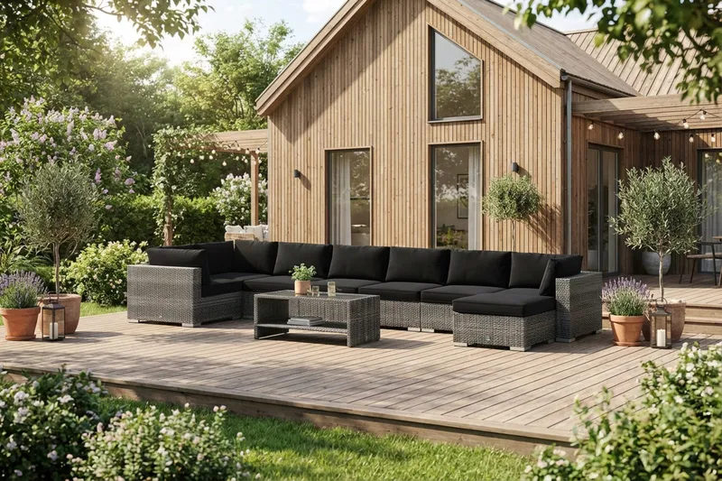 Bahamas U-formad utomhus loungegrupp 8-sits med vändbar divan och bord med hylla - Grå - Trädgård & spabad - Utemiljö - Altan & terrass - Altanmöbler