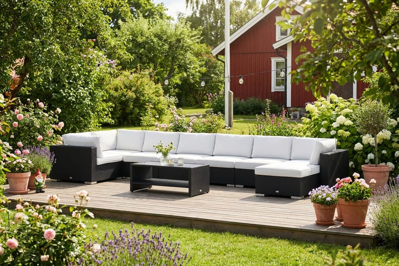 Bahamas U-formad utomhus loungegrupp 8-sits med vändbar divan och bord med hylla - Svart - Trädgård & spabad - Utemiljö - Altan & terrass - Altanmöbler