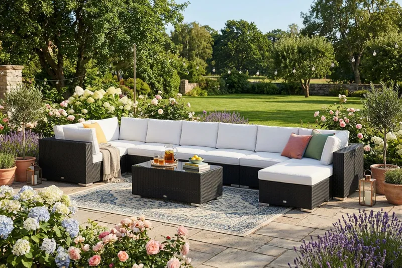 Bahamas U-formad utomhus loungegrupp 8-sits med vändbar divan och bord - Svart - Utemöbler - Loungemöbler - Soffgrupp utomhus
