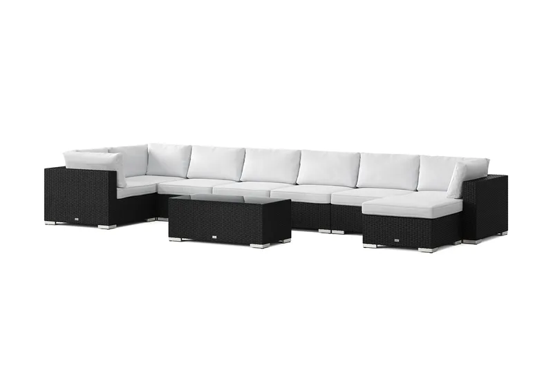 Bahamas U-formad utomhus loungegrupp 8-sits med vändbar divan och bord - Svart - Trädgård & spabad - Utemiljö - Altan & terrass - Altanmöbler