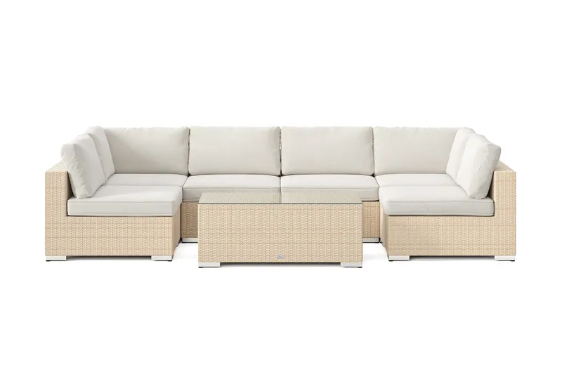 Bahamas U-formad utomhus loungegrupp med öppet avslut, 6-sits med bord - Beige - Trädgård & spabad - Utemiljö - Altan & terrass - Altanmöbler