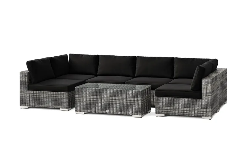 Bahamas U-formad utomhus loungegrupp med öppet avslut, 6-sits med bord, Grå