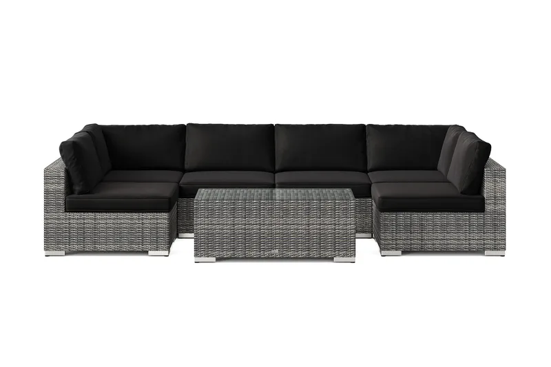 Bahamas U-formad utomhus loungegrupp med öppet avslut, 6-sits med bord - Grå - Trädgård & spabad - Utemiljö - Altan & terrass - Altanmöbler