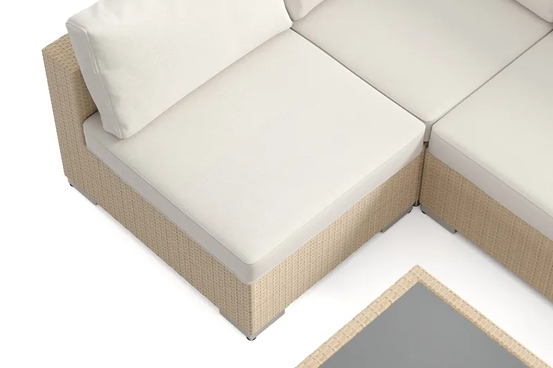 Bahamas U-formad utomhus loungegrupp med öppet avslut, 6-sits med bord och hylla - Beige - Trädgård & spabad - Utemiljö - Altan & terrass - Altanmöbler