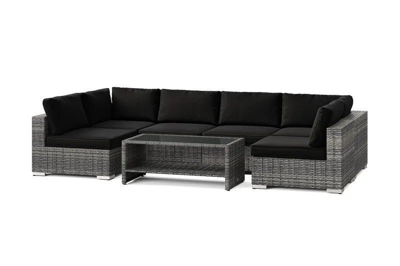 Bahamas U-formad utomhus loungegrupp med öppet avslut, 6-sits med bord och hylla - Grå - Trädgård & spabad - Utemiljö - Altan & terrass - Altanmöbler