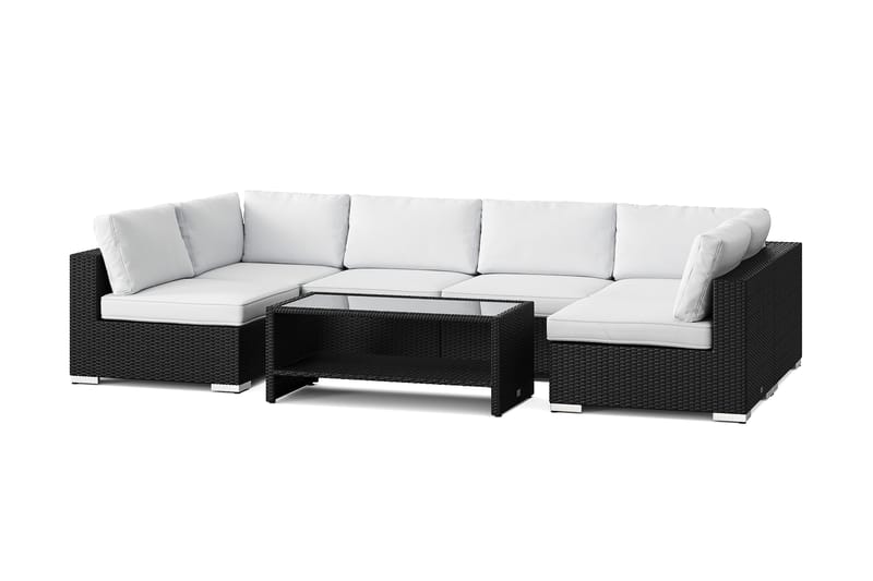 Bahamas U-formad utomhus loungegrupp med öppet avslut, 6-sits med bord och hylla - Svart - Trädgård & spabad - Utemiljö - Altan & terrass - Altanmöbler