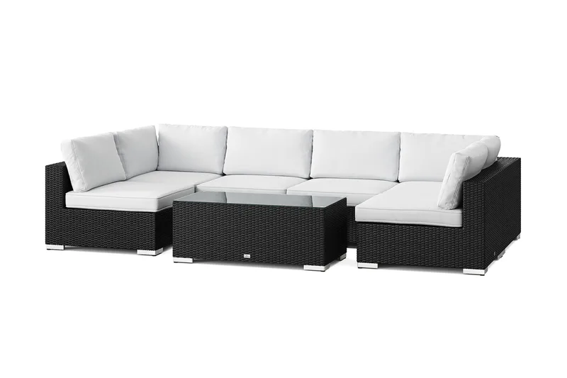 Bahamas U-formad utomhus loungegrupp med öppet avslut, 6-sits med bord - Svart - Trädgård & spabad - Utemiljö - Altan & terrass - Altanmöbler