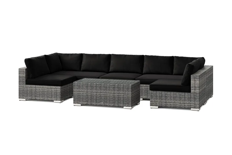 Bahamas U-formad utomhus loungegrupp med öppet avslut, 7-sits med bord - Grå - Trädgård & spabad - Utemiljö - Altan & terrass - Altanmöbler