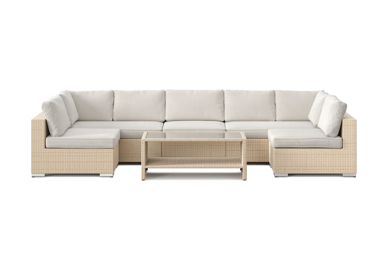 Bahamas U-formad utomhus loungegrupp med öppet avslut, 7-sits med bord och hylla - Beige - Trädgård & spabad - Utemiljö - Altan & terrass - Altanmöbler