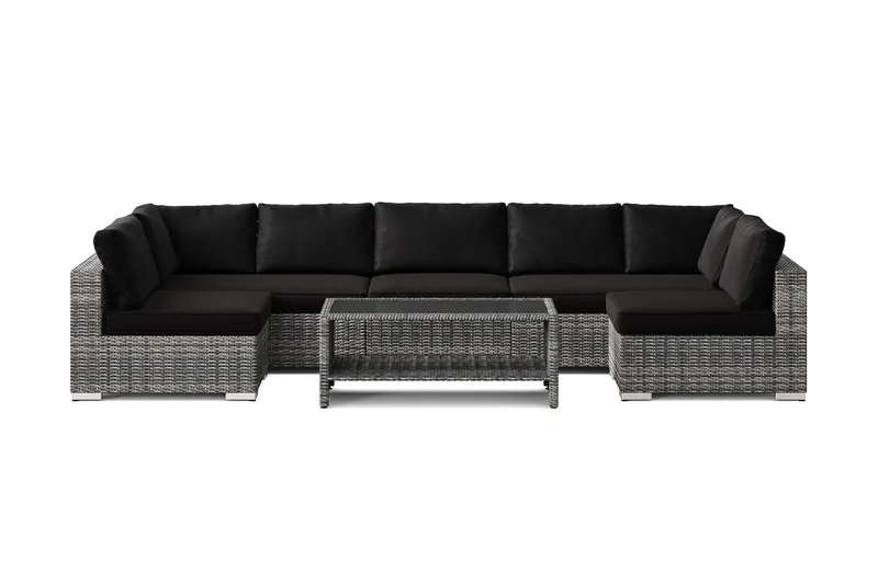 Bahamas U-formad utomhus loungegrupp med öppet avslut, 7-sits med bord och hylla - Grå - Trädgård & spabad - Utemiljö - Altan & terrass - Altanmöbler