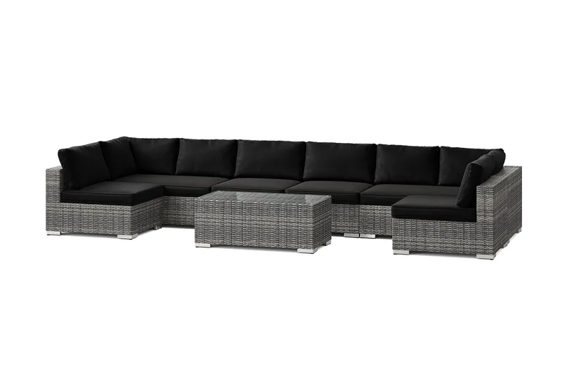 Bahamas U-formad utomhus loungegrupp med öppet avslut, 8-sits med bord - Grå - Trädgård & spabad - Utemiljö - Altan & terrass - Altanmöbler