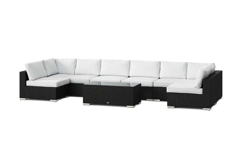 Bahamas U-formad utomhus loungegrupp med öppet avslut, 8-sits med bord - Svart - Trädgård & spabad - Utemiljö - Altan & terrass - Altanmöbler