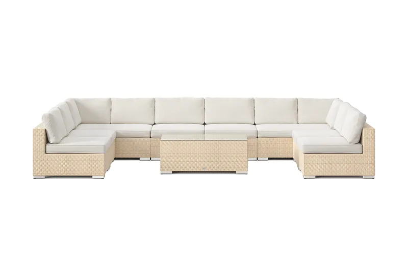 Bahamas U-formad utomhus loungegrupp med öppet avslut, 9-sits med bord - Beige - Trädgård & spabad - Utemiljö - Altan & terrass - Altanmöbler