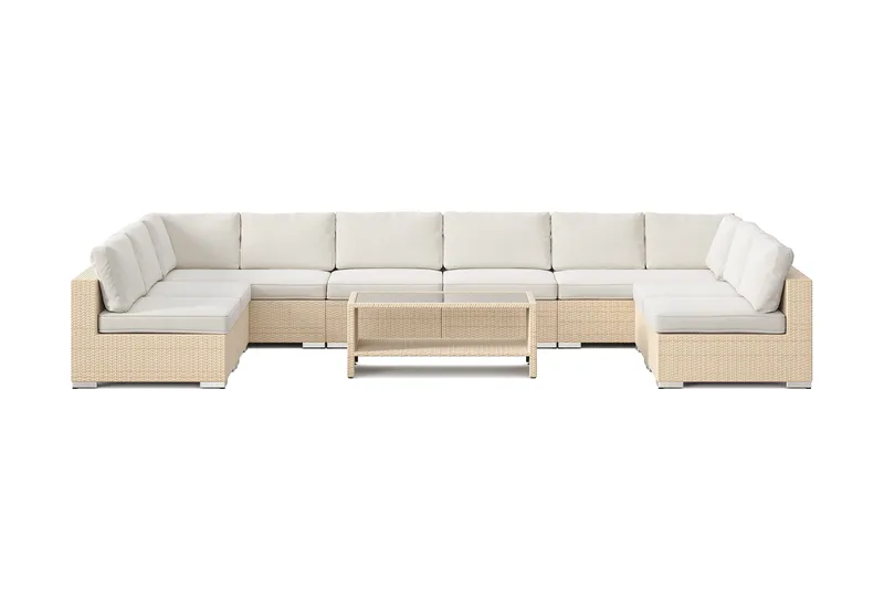 Bahamas U-formad utomhus loungegrupp med öppet avslut, 9-sits med bord och hylla - Beige - Trädgård & spabad - Utemiljö - Altan & terrass - Altanmöbler