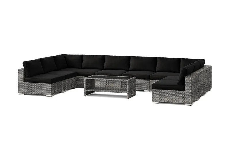 Bahamas U-formad utomhus loungegrupp med öppet avslut, 9-sits med bord och hylla - Grå - Trädgård & spabad - Utemiljö - Altan & terrass - Altanmöbler