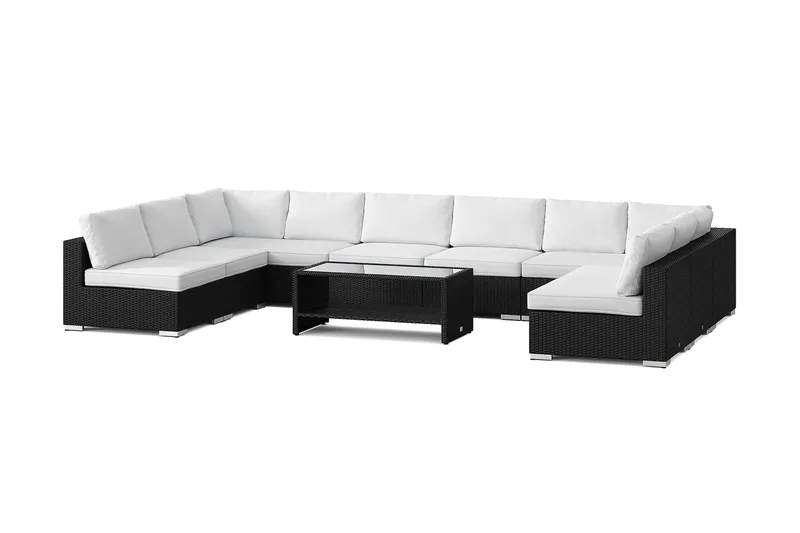 Bahamas U-formad utomhus loungegrupp med öppet avslut, 9-sits med bord och hylla - Svart - Trädgård & spabad - Utemiljö - Altan & terrass - Altanmöbler