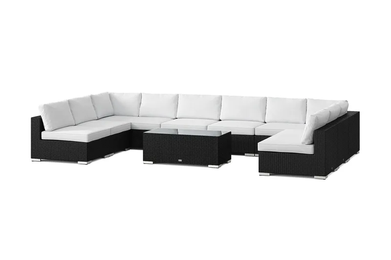 Bahamas U-formad utomhus loungegrupp med öppet avslut, 9-sits med bord - Svart - Trädgård & spabad - Utemiljö - Altan & terrass - Altanmöbler