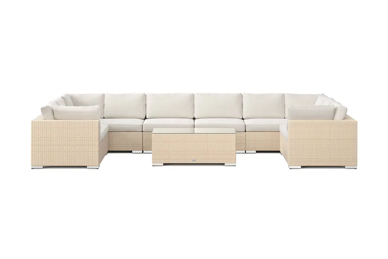 Bahamas U-formad utomhus loungegrupp med stängt avslut, 10-sits med bord - Beige - Trädgård & spabad - Utemiljö - Altan & terrass - Altanmöbler
