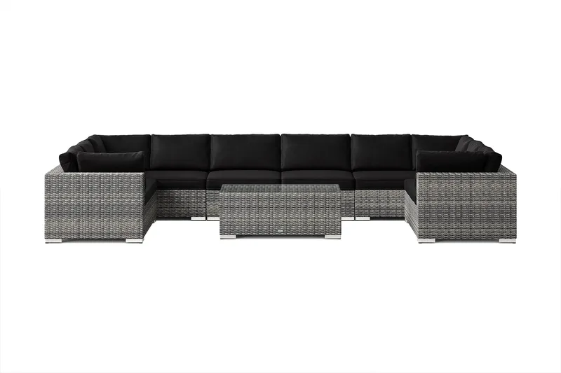 Bahamas U-formad utomhus loungegrupp med stängt avslut, 10-sits med bord - Grå - Trädgård & spabad - Utemiljö - Altan & terrass - Altanmöbler