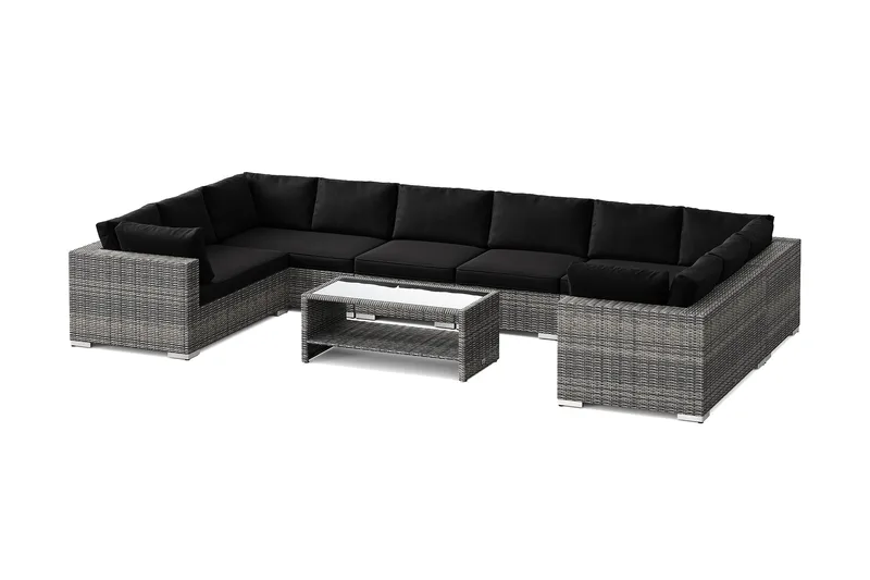 Bahamas U-formad utomhus loungegrupp med stängt avslut, 10-sits med bord och hylla - Grå - Trädgård & spabad - Utemiljö - Altan & terrass - Altanmöbler