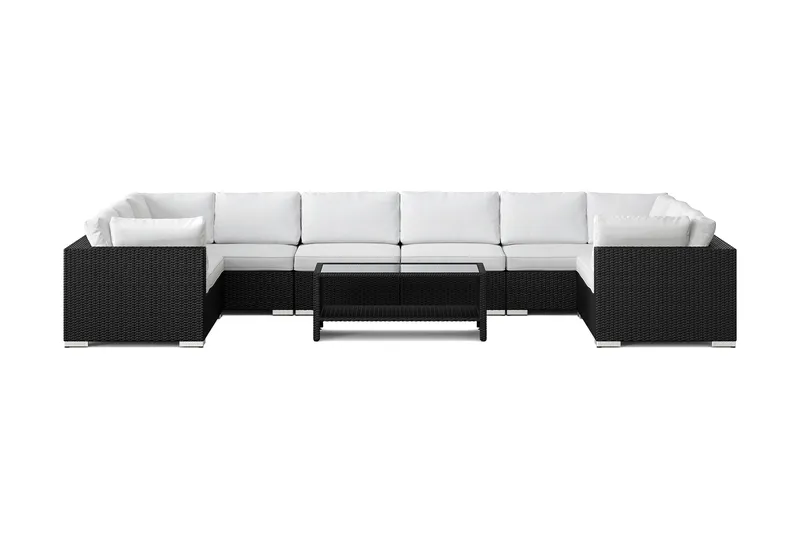 Bahamas U-formad utomhus loungegrupp med stängt avslut, 10-sits med bord och hylla - Svart - Trädgård & spabad - Utemiljö - Altan & terrass - Altanmöbler