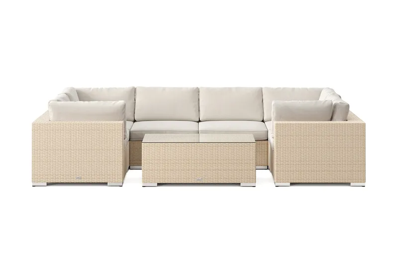 Bahamas U-formad utomhus loungegrupp med stängt avslut, 6-sits med bord - Beige - Trädgård & spabad - Utemiljö - Altan & terrass - Altanmöbler