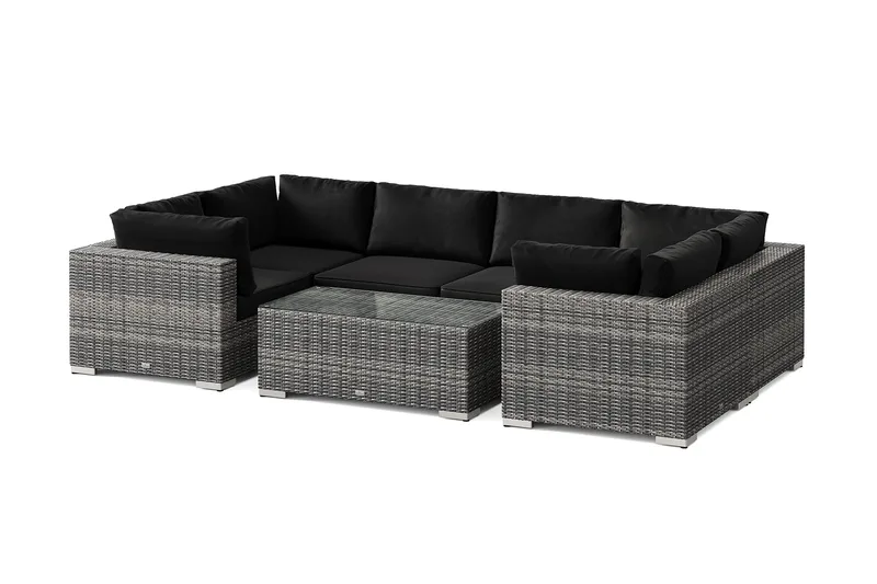 Bahamas U-formad utomhus loungegrupp med stängt avslut, 6-sits med bord - Grå - Trädgård & spabad - Utemiljö - Altan & terrass - Altanmöbler