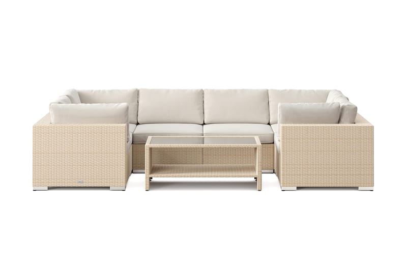 Bahamas U-formad utomhus loungegrupp med stängt avslut, 6-sits med bord och hylla - Beige - Trädgård & spabad - Utemiljö - Altan & terrass - Altanmöbler