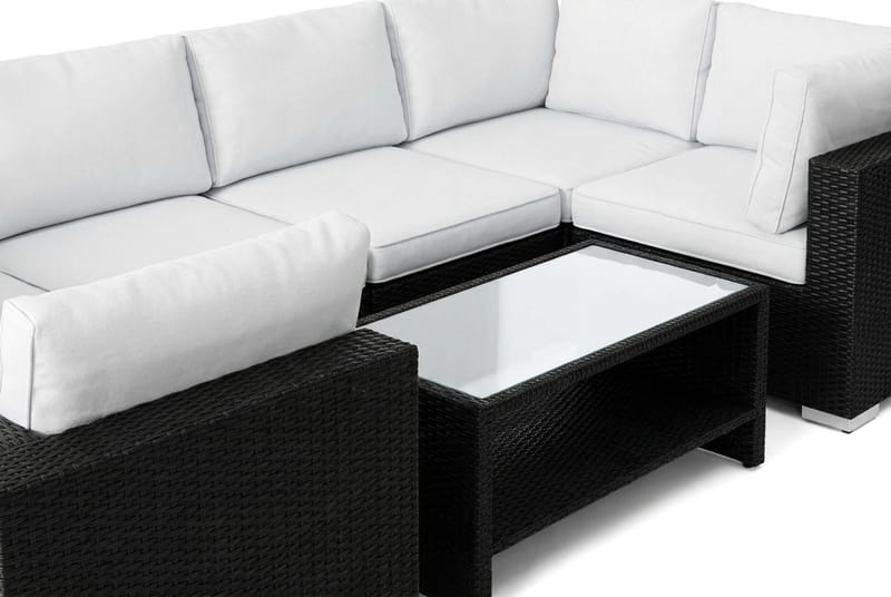 Bahamas U-formad utomhus loungegrupp med stängt avslut, 6-sits med bord och hylla - Svart - Trädgård & spabad - Utemiljö - Altan & terrass - Altanmöbler