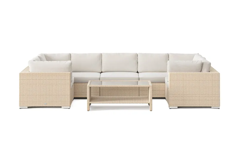 Bahamas U-formad utomhus loungegrupp med stängt avslut, 7-sits med bord och hylla - Beige - Trädgård & spabad - Utemiljö - Altan & terrass - Altanmöbler