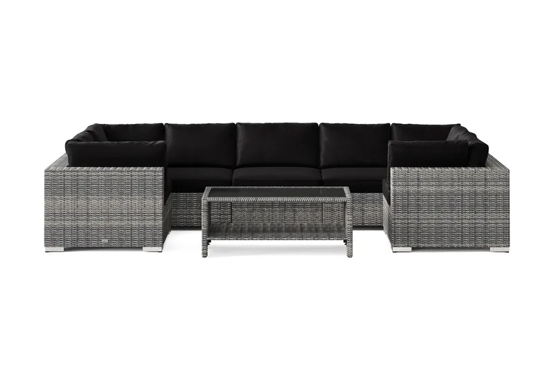 Bahamas U-formad utomhus loungegrupp med stängt avslut, 7-sits med bord och hylla - Grå - Trädgård & spabad - Utemiljö - Altan & terrass - Altanmöbler