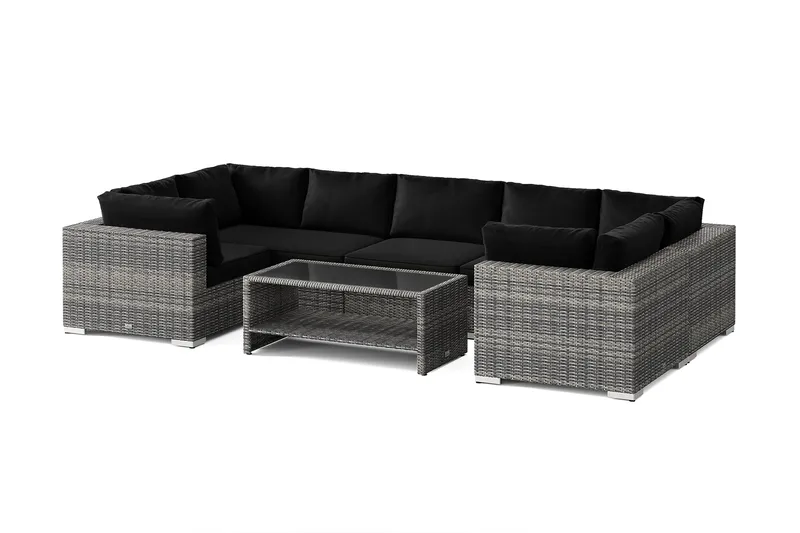 Bahamas U-formad utomhus loungegrupp med stängt avslut, 7-sits med bord och hylla - Grå - Trädgård & spabad - Utemiljö - Altan & terrass - Altanmöbler