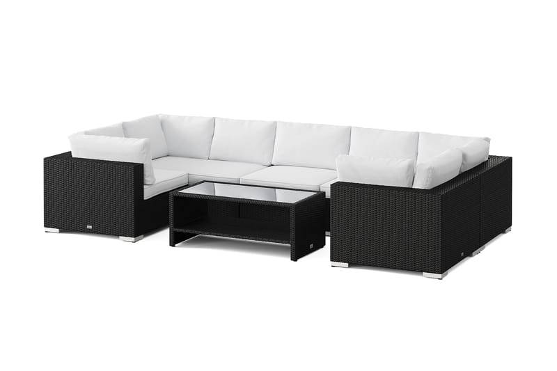 Bahamas U-formad utomhus loungegrupp med stängt avslut, 7-sits med bord och hylla - Svart - Trädgård & spabad - Utemiljö - Altan & terrass - Altanmöbler