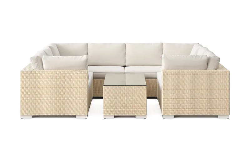 Bahamas U-formad utomhus loungegrupp med stängt avslut, 8-sits med bord - Beige - Trädgård & spabad - Utemiljö - Altan & terrass - Altanmöbler
