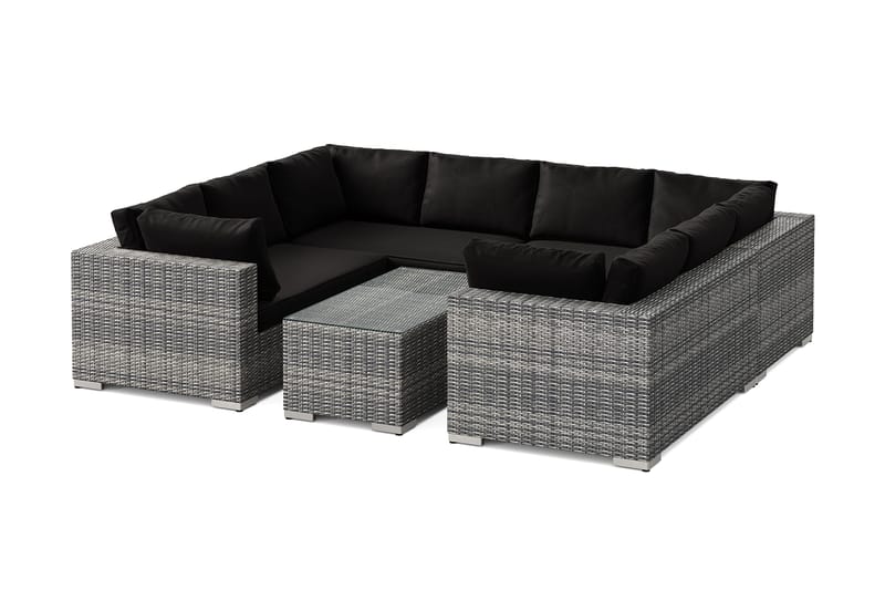 Bahamas U-formad utomhus loungegrupp med stängt avslut, 8-sits med bord, Grå