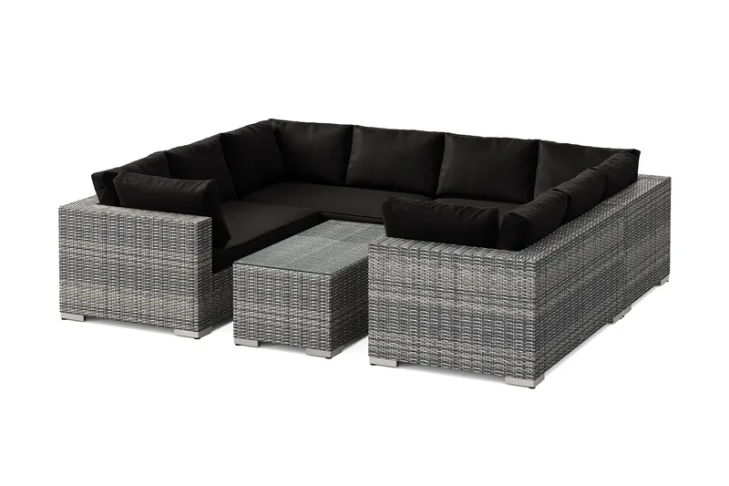 Bahamas U-formad utomhus loungegrupp med stängt avslut, 8-sits med bord, Grå