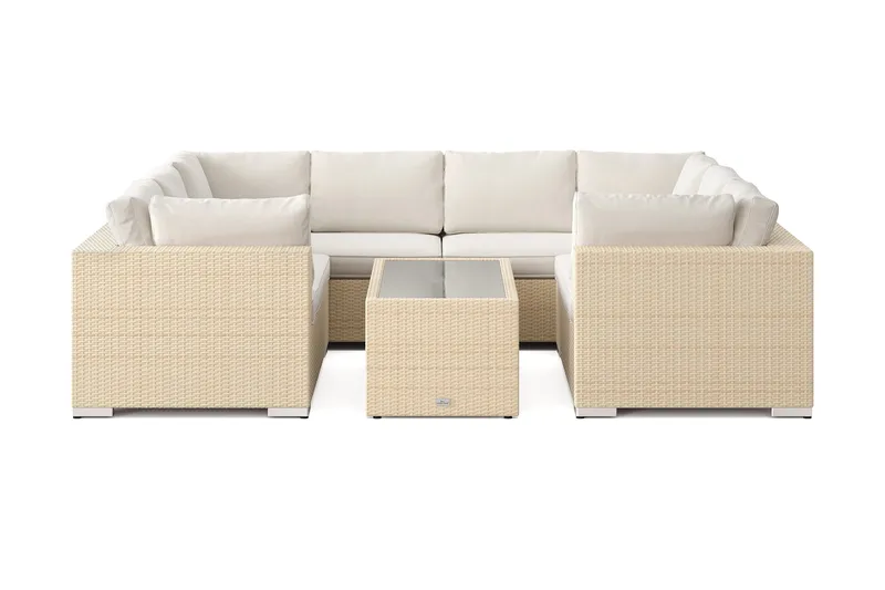 Bahamas U-formad utomhus loungegrupp med stängt avslut, 8-sits med bord och hylla - Beige - Trädgård & spabad - Utemiljö - Altan & terrass - Altanmöbler