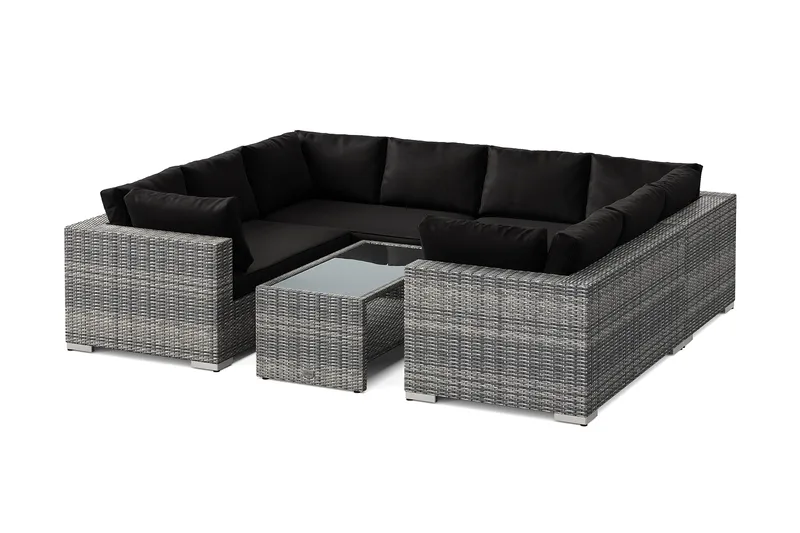 Bahamas U-formad utomhus loungegrupp med stängt avslut, 8-sits med bord och hylla - Grå - Trädgård & spabad - Utemiljö - Altan & terrass - Altanmöbler
