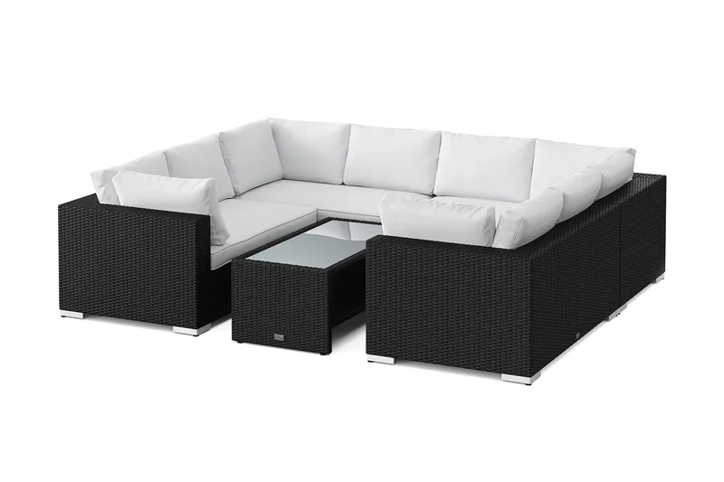 Bahamas U-formad utomhus loungegrupp med stängt avslut, 8-sits med bord och hylla - Svart - Trädgård & spabad - Utemiljö - Altan & terrass - Altanmöbler