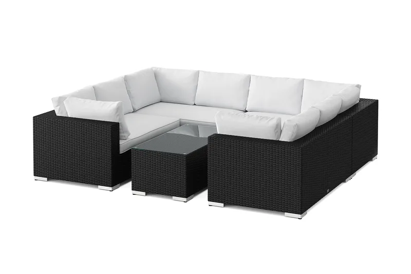 Bahamas U-formad utomhus loungegrupp med stängt avslut, 8-sits med bord - Svart - Trädgård & spabad - Utemiljö - Altan & terrass - Altanmöbler